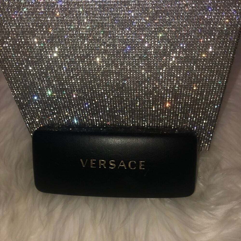 Versace sunglass case black velvet velour gold hard protection gold emblem